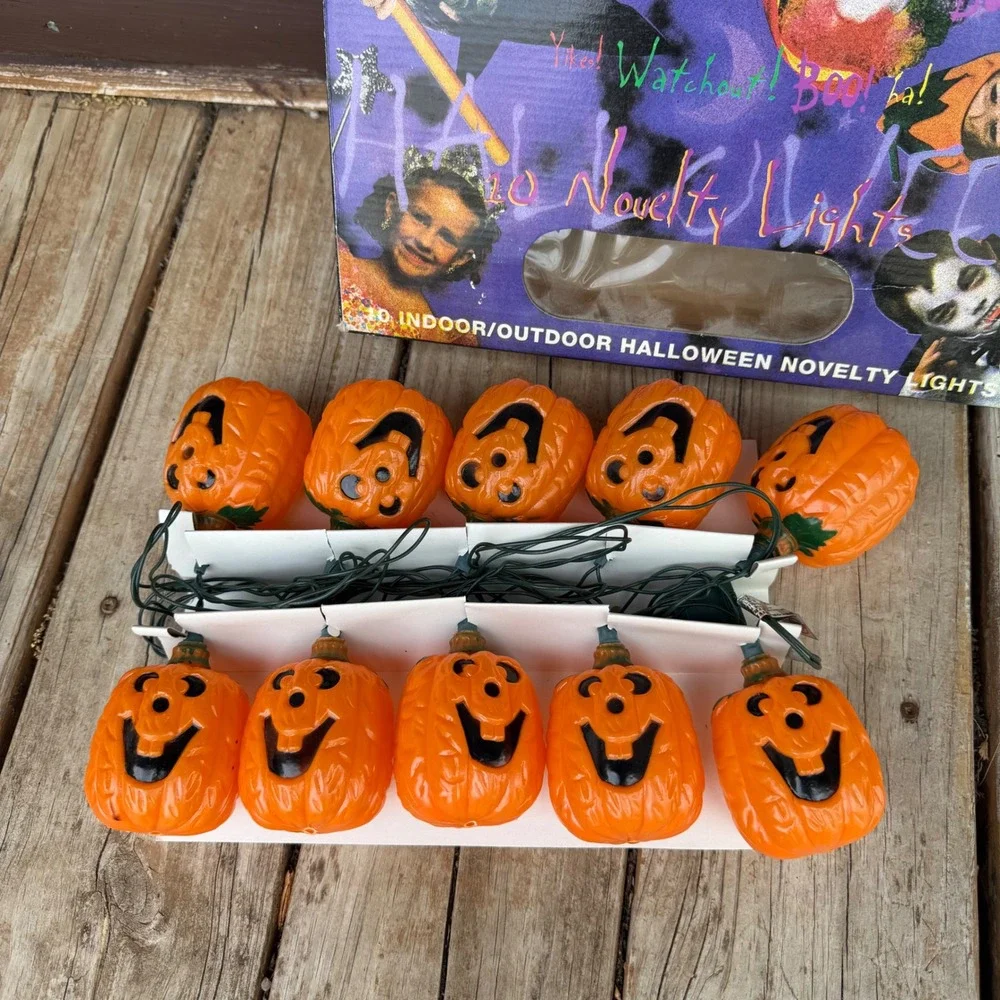 Vtg Seasonal Specialties Pumpkin Halloween String Lights Orange 10 Count